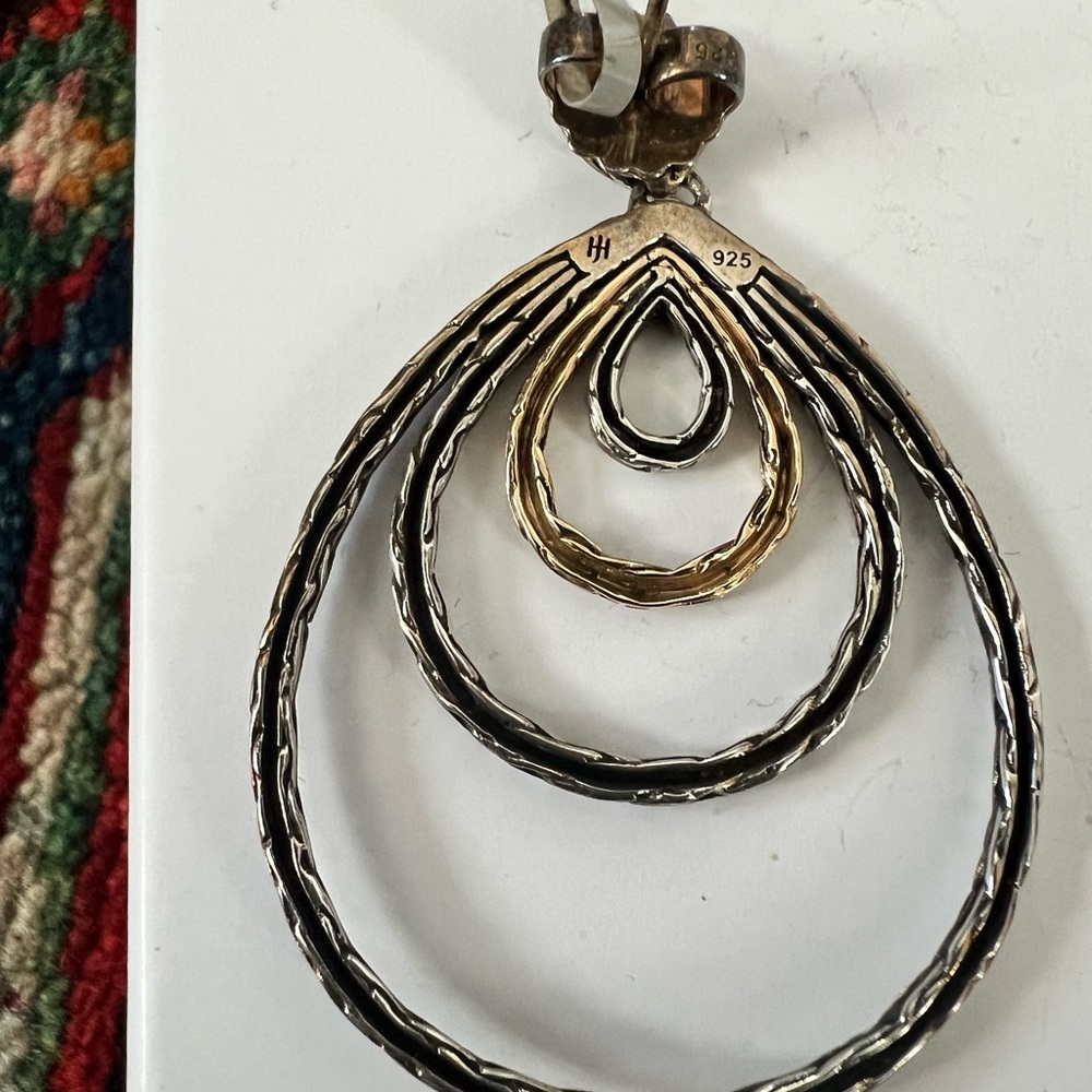 John Hardy Classic Chain Carved Drop Silver & 18k Earrings - Picture 6 of 8